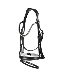 Trenshoofdstel Passier Atlas met anatomische neusriem, grote clear crystal stenen frontriem en webband teugels