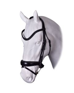 Trenshoofdstel Passier Blu Spirit met swarovski neusriem, leren teugels eenzijdig antislip graphit frontriem