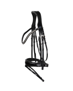 Trenshoofdstel Passier Blu Spirit met crystal frontriem, anatomische neusriem en gummi teugels