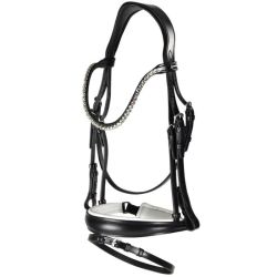 Trenshoofdstel Passier Atlas met anatomische neusriem, grote clear crystal stenen frontriem en webband teugels