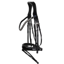 Trenshoofdstel Passier Blu Spirit met crystal frontriem, anatomische neusriem en gummi teugels